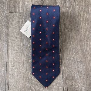 J Crew Navy with Red and Yellow Flowers Silk Tie NWT